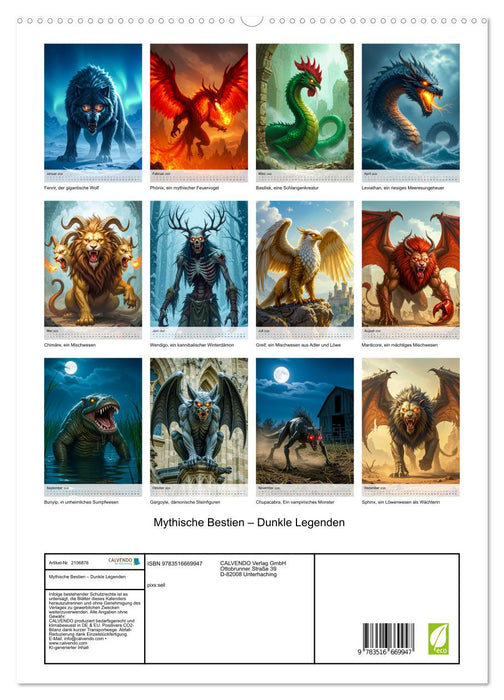 Mythische Bestien – Dunkle Legenden (CALVENDO Premium Wandkalender 2026)