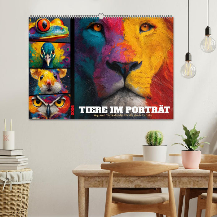 Tiere im Porträt - Aquarell Tierkalender für die ganze Familie (CALVENDO Wandkalender 2026)