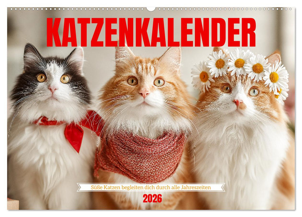 Katzenkalender - Süße Katzen begleiten dich durch alle Jahreszeiten (CALVENDO Wandkalender 2026)