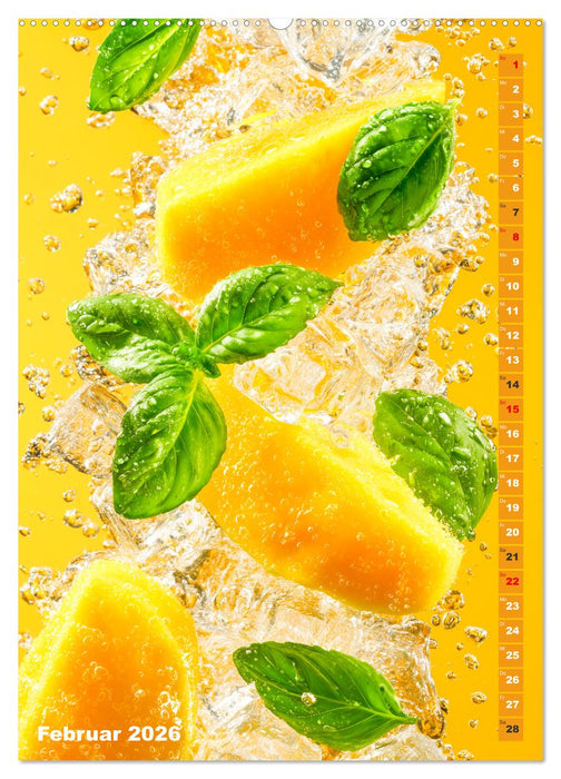 Fruchtige Erfrischung - Küchenkalender mit bunten Früchten im Wasser (CALVENDO Wandkalender 2026)