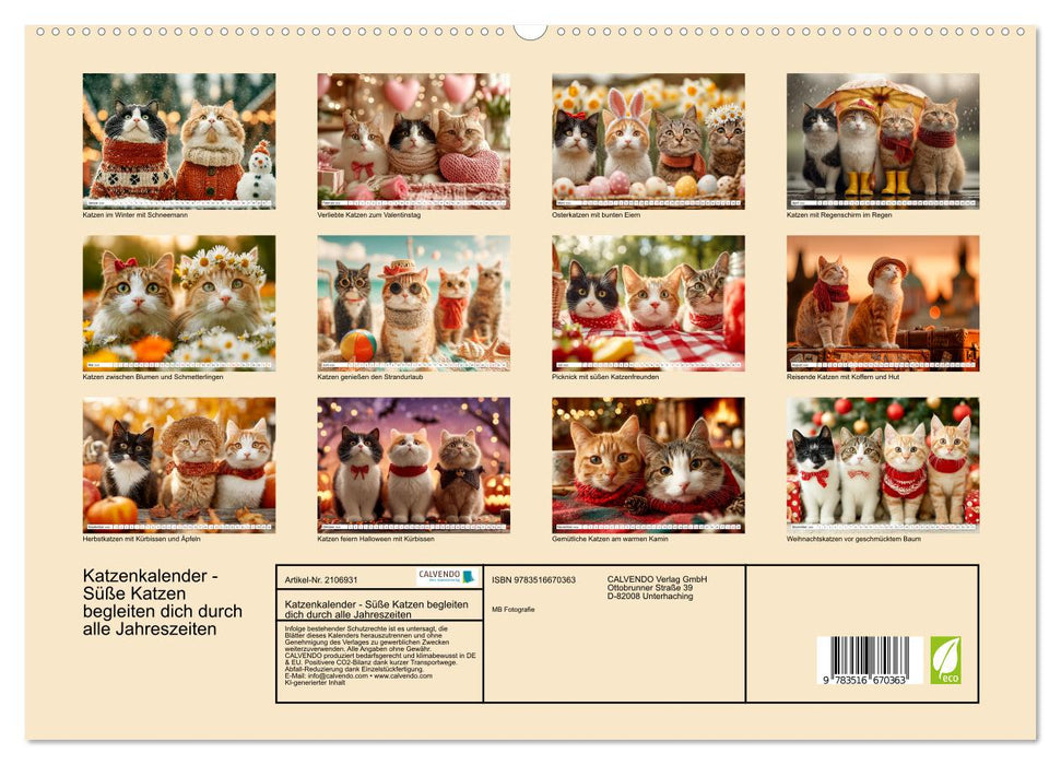 Katzenkalender - Süße Katzen begleiten dich durch alle Jahreszeiten (CALVENDO Premium Wandkalender 2026)