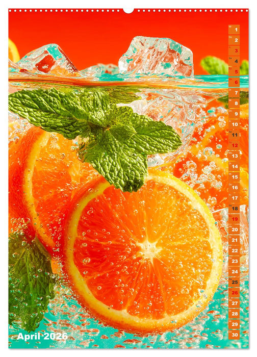 Fruchtige Erfrischung - Küchenkalender mit bunten Früchten im Wasser (CALVENDO Premium Wandkalender 2026)
