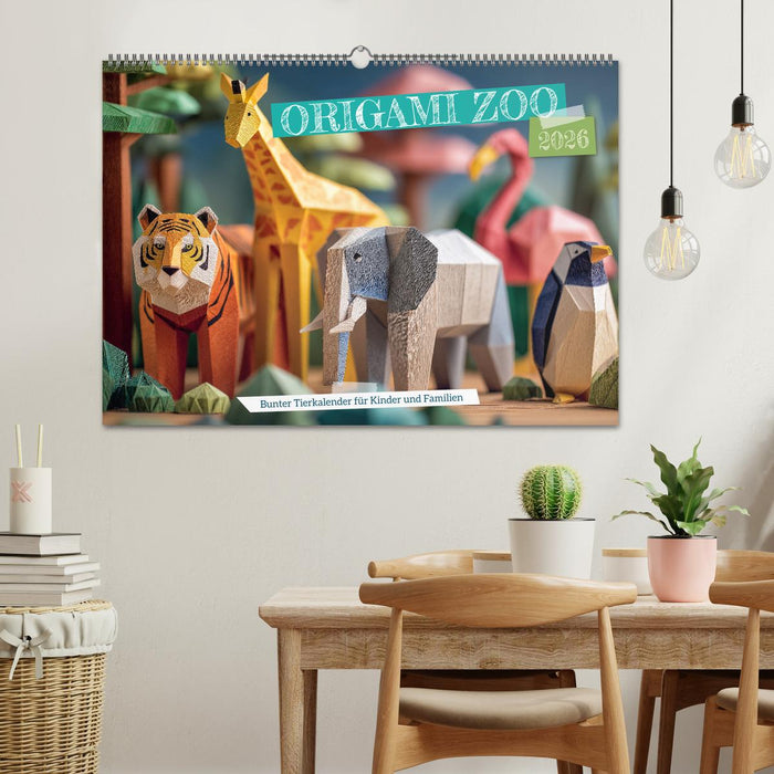 Origami Zoo - Bunter Tierkalender für Kinder und Familien (CALVENDO Wandkalender 2026)