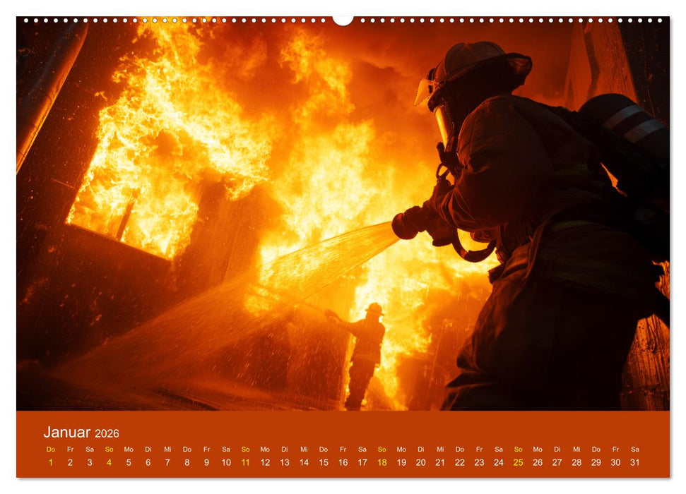 Feuer und Flamme - Feuerwehrkalender (CALVENDO Premium Wandkalender 2026)
