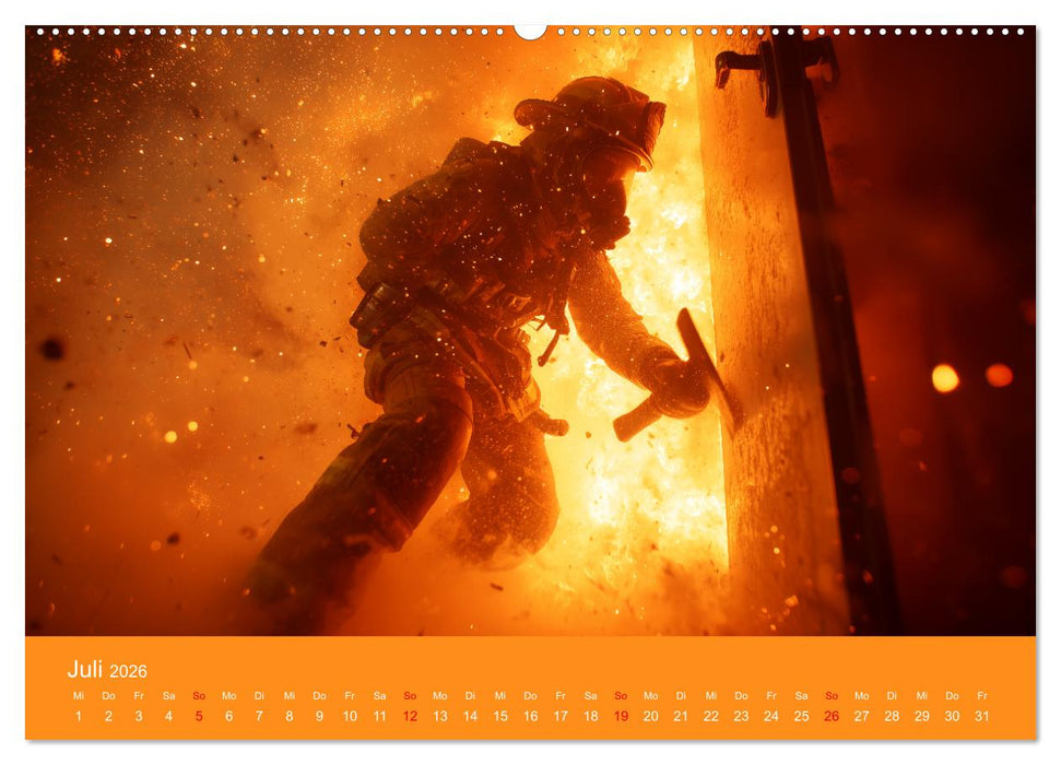 Feuer und Flamme - Feuerwehrkalender (CALVENDO Premium Wandkalender 2026)