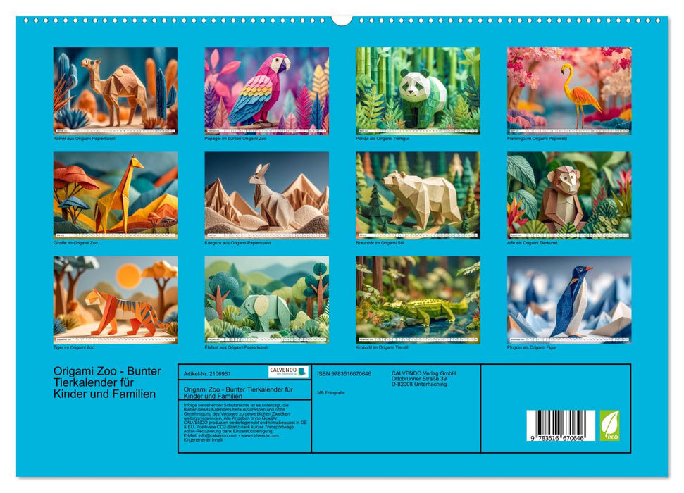Origami Zoo - Bunter Tierkalender für Kinder und Familien (CALVENDO Premium Wandkalender 2026)