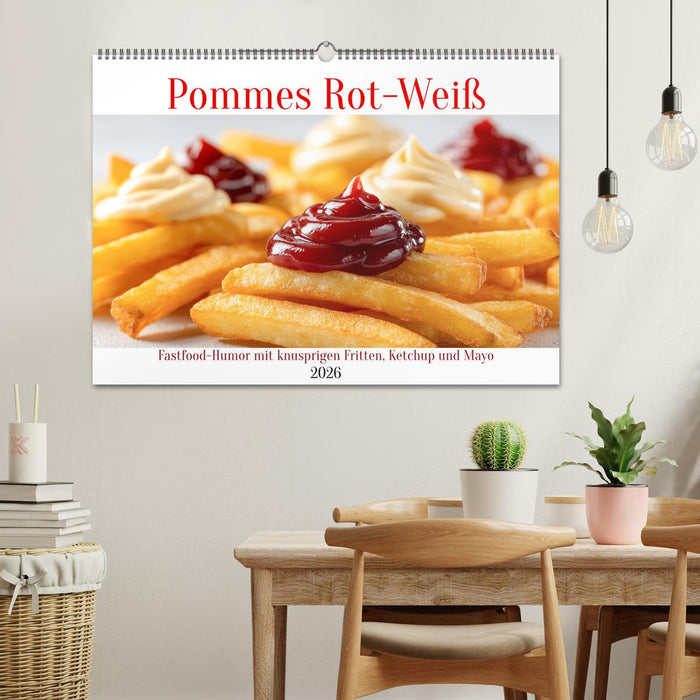Pommes Rot-Weiß - Fastfood-Humor mit knusprigen Fritten, Ketchup und Mayo (CALVENDO Wandkalender 2026)
