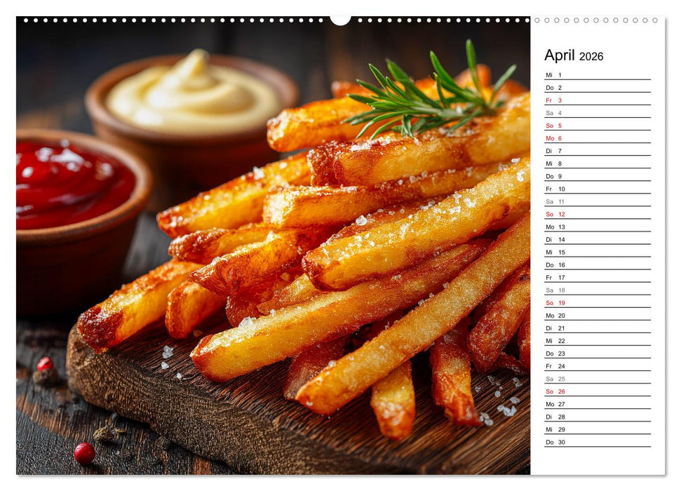 Pommes Rot-Weiß - Fastfood-Humor mit knusprigen Fritten, Ketchup und Mayo (CALVENDO Wandkalender 2026)
