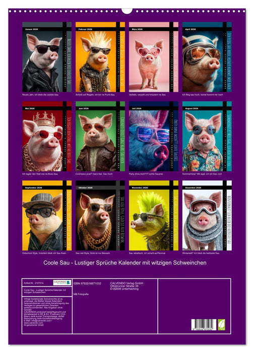 Coole Sau - Lustiger Sprüche Kalender mit witzigen Schweinchen (CALVENDO Wandkalender 2026)