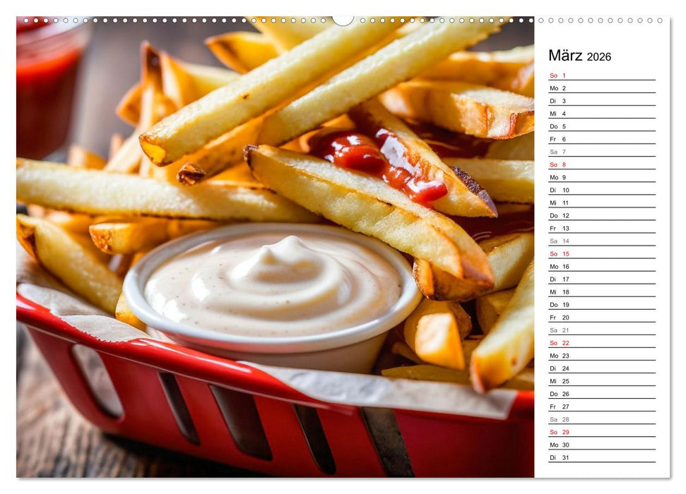 Pommes Rot-Weiß - Fastfood-Humor mit knusprigen Fritten, Ketchup und Mayo (CALVENDO Premium Wandkalender 2026)