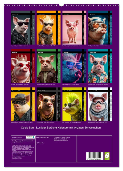 Coole Sau - Lustiger Sprüche Kalender mit witzigen Schweinchen (CALVENDO Premium Wandkalender 2026)