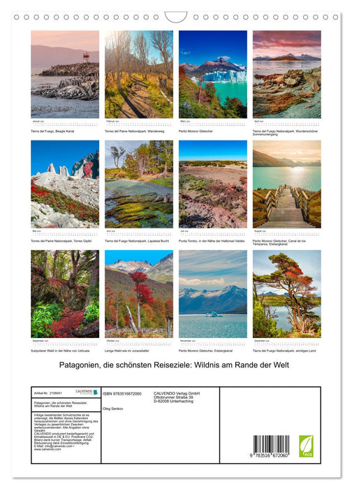 Patagonien, die schönsten Reiseziele: Wildnis am Rande der Welt (CALVENDO Wandkalender 2026)