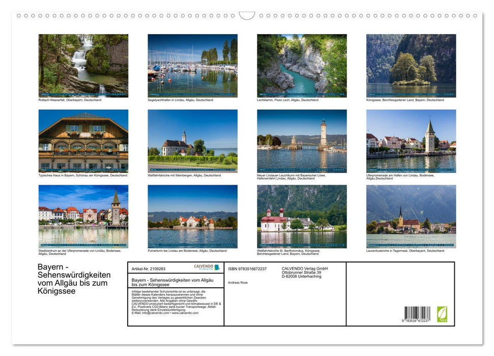Bayern - Sehenswürdigkeiten vom Allgäu bis zum Königssee (CALVENDO Wandkalender 2026)