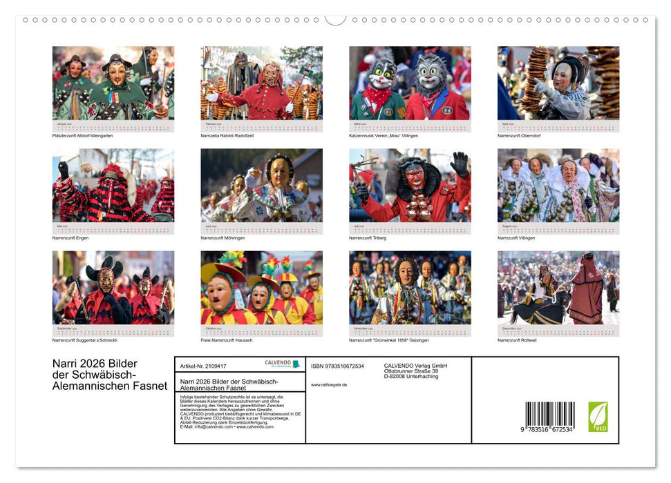 Narri 2026 Bilder der Schwäbisch-Alemannischen Fasnet (CALVENDO Premium Wandkalender 2026)