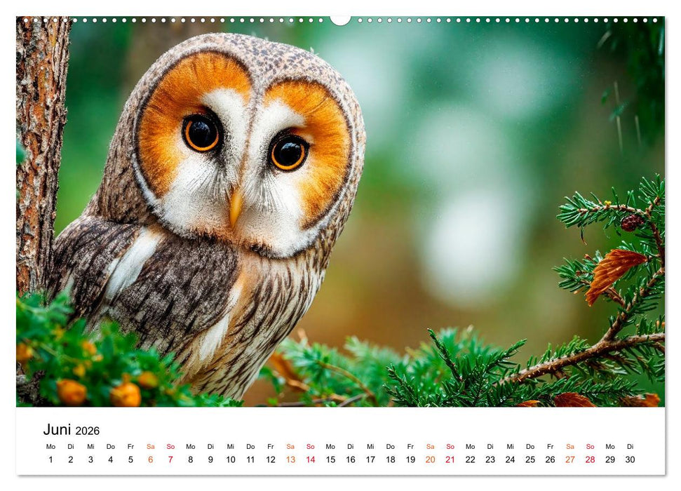 Eulen - Augen der Wildnis (CALVENDO Wandkalender 2026)