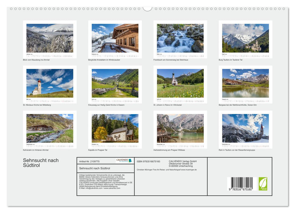 Sehnsucht nach Südtirol (CALVENDO Premium Wandkalender 2026)