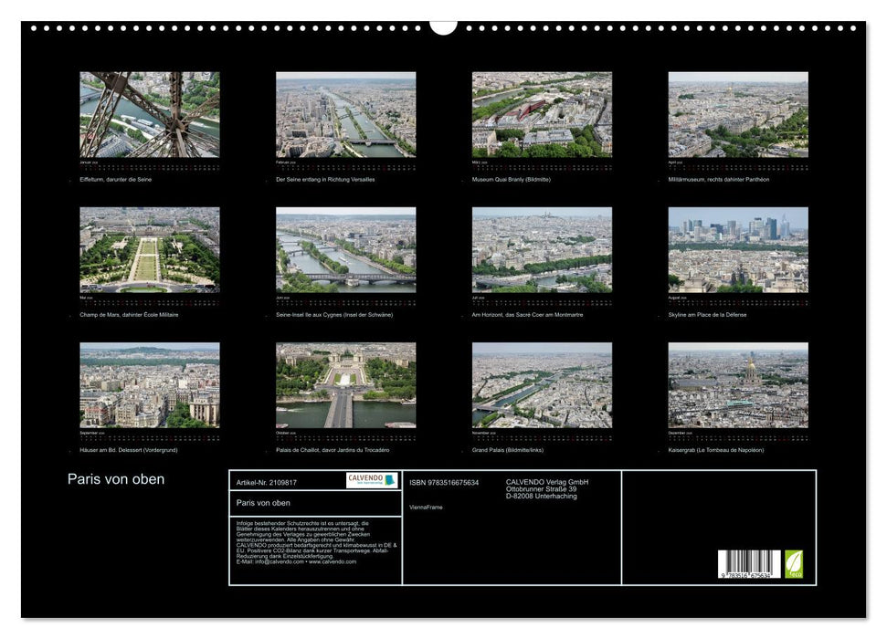 Paris von oben (CALVENDO Wandkalender 2026)