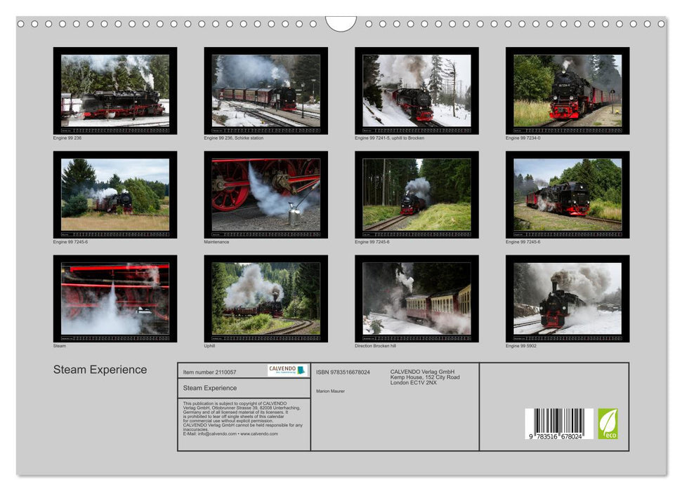 Steam Experience (CALVENDO Monthly Calendar 2026)