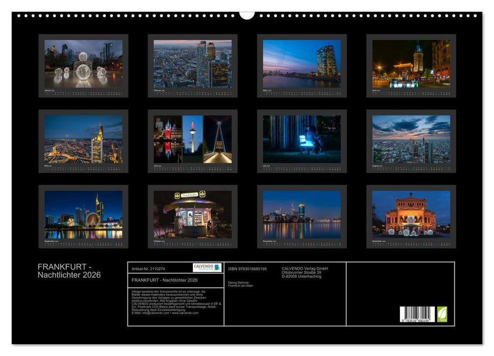 FRANKFURT - Nachtlichter 2026 (CALVENDO Wandkalender 2026)