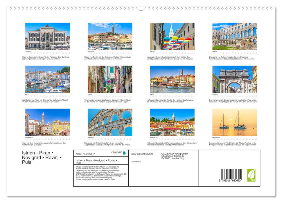 Istrien - Piran • Novigrad • Rovinj • Pula (CALVENDO Premium Wandkalender 2026)
