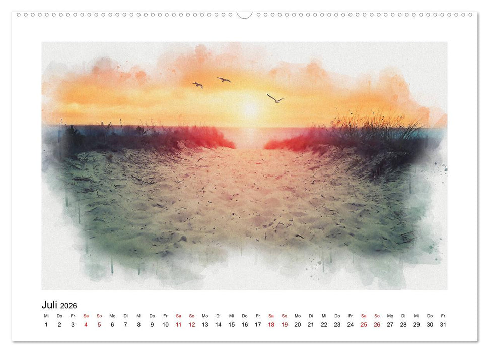 Ostsee Aquarelle (CALVENDO Premium Wandkalender 2026)