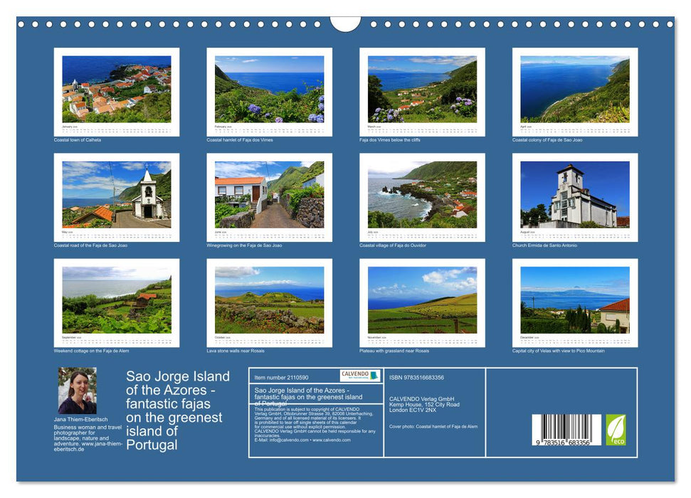 Sao Jorge Island of the Azores - fantastic fajas on the greenest island of Portugal (CALVENDO Monthly Calendar 2026)