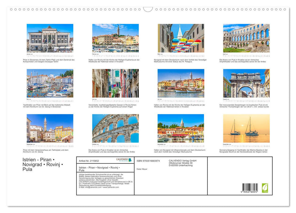 Istrien - Piran • Novigrad • Rovinj • Pula (CALVENDO Wandkalender 2026)