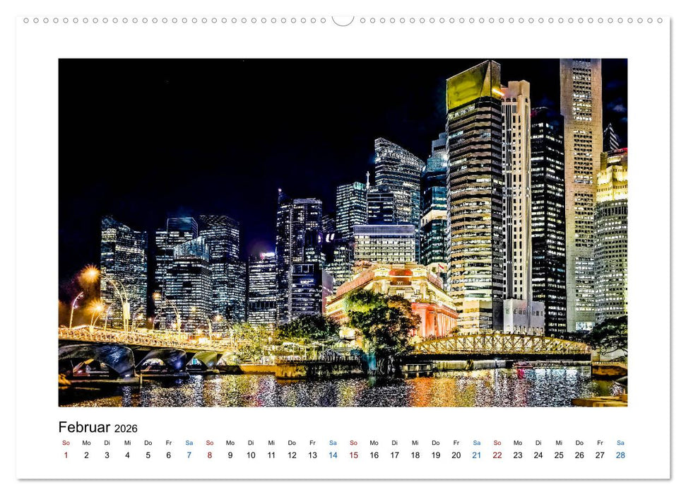Singapur - Asiatische Metropole bei Nacht (CALVENDO Wandkalender 2026)