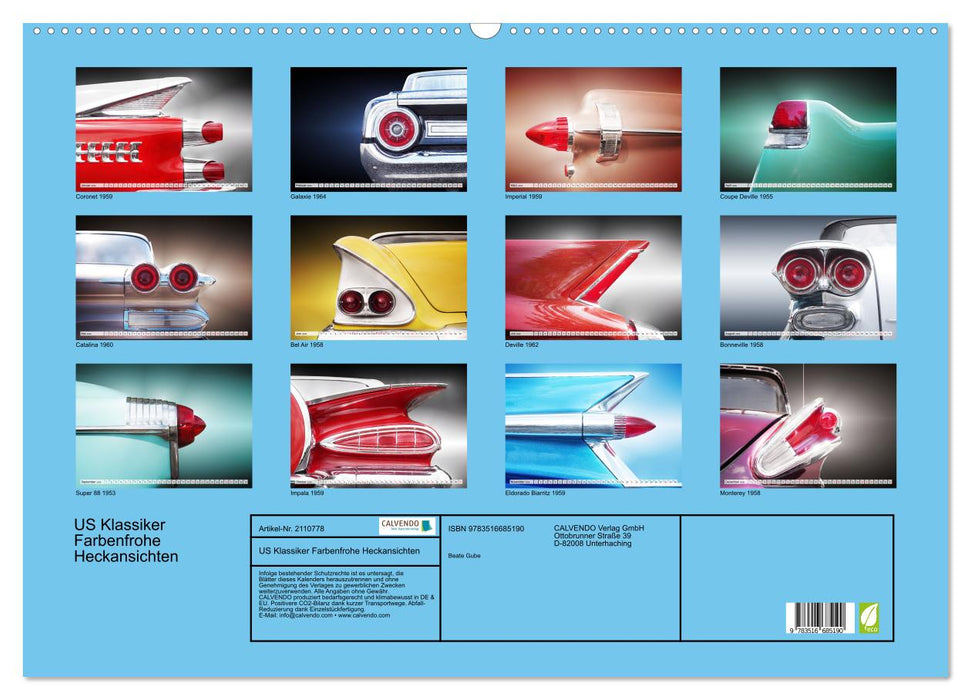 US Klassiker Farbenfrohe Heckansichten (CALVENDO Wandkalender 2026)