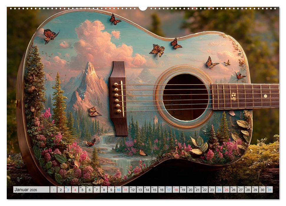 Saitenzauber – Gitarren im Bilderklang (CALVENDO Premium Wandkalender 2026)