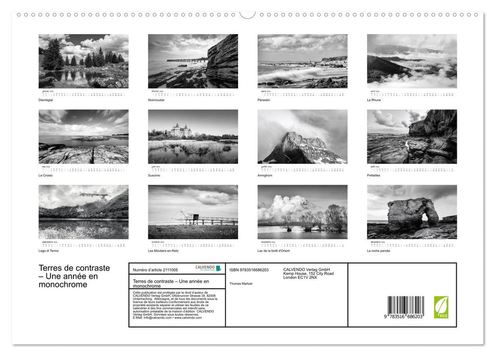 Terres de contraste – Une année en monochrome (CALVENDO Calendrier supérieur 2026)