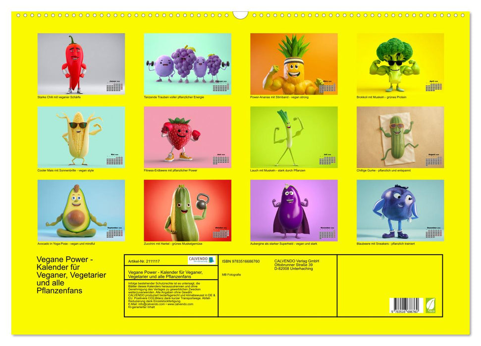 Vegane Power - Kalender für Veganer, Vegetarier und alle Pflanzenfans (CALVENDO Wandkalender 2026)