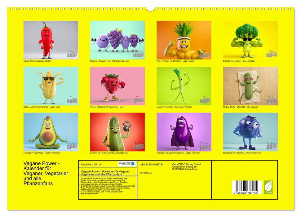 Vegane Power - Kalender für Veganer, Vegetarier und alle Pflanzenfans (CALVENDO Premium Wandkalender 2026)