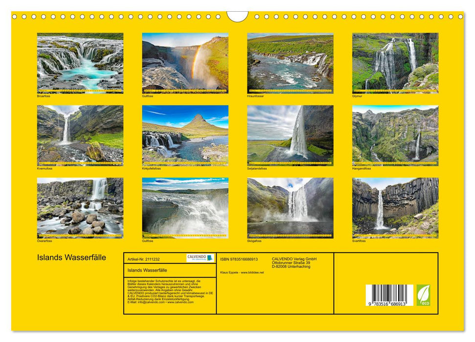 Islands Wasserfälle (CALVENDO Wandkalender 2026)