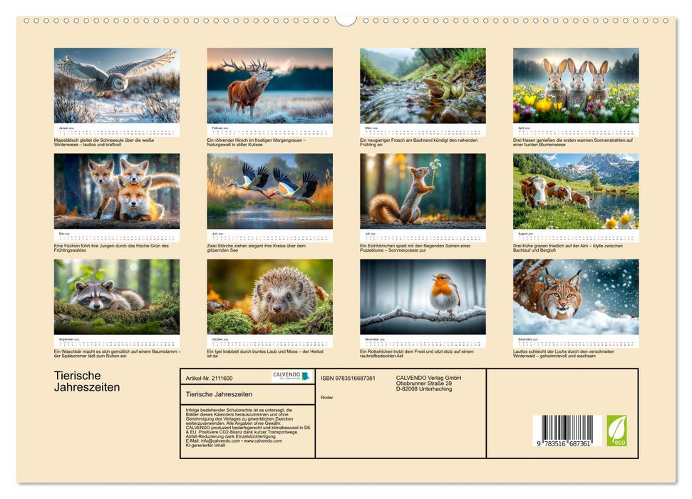 Tierische Jahreszeiten (CALVENDO Premium Wandkalender 2026)