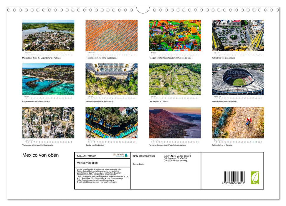 Mexico von oben (CALVENDO Wandkalender 2026)
