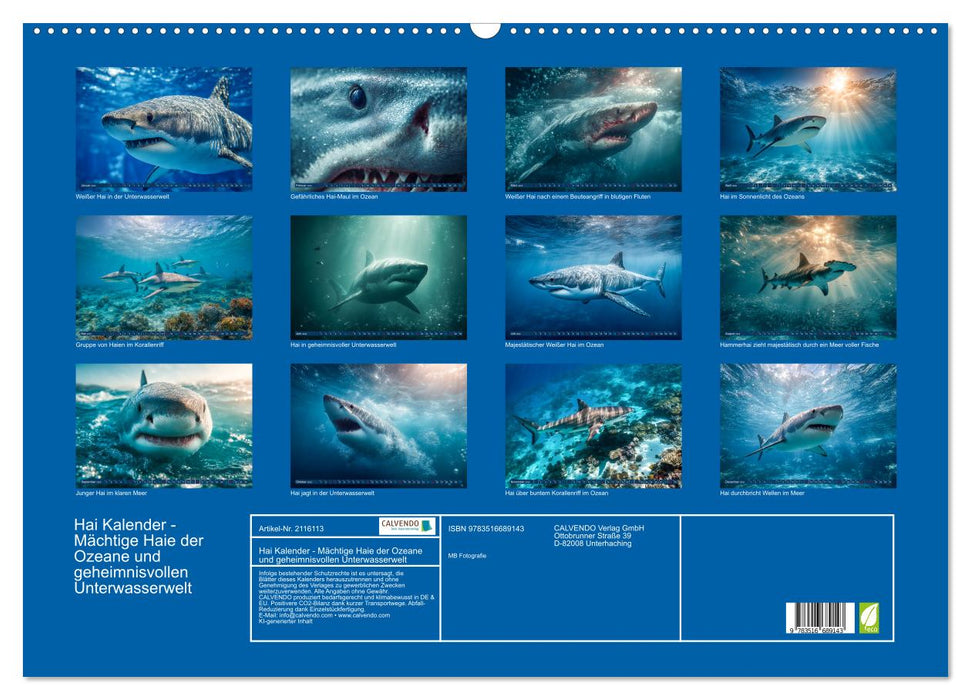 Hai Kalender - Mächtige Haie der Ozeane und geheimnisvollen Unterwasserwelt (CALVENDO Wandkalender 2026)