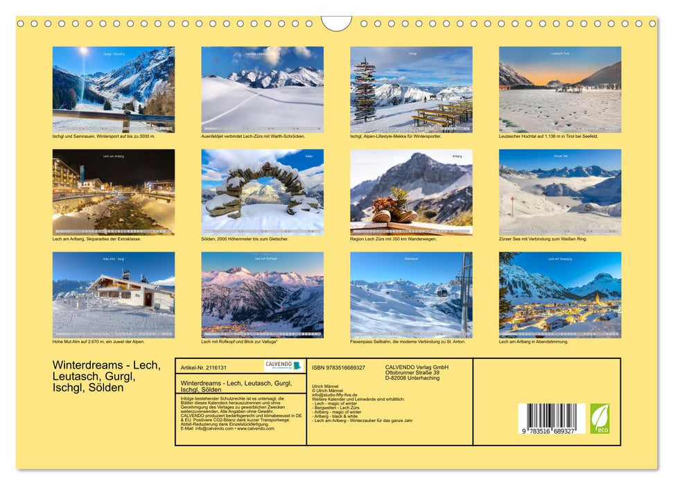 Winterdreams - Lech, Leutasch, Gurgl, Ischgl, Sölden (CALVENDO Wandkalender 2026)
