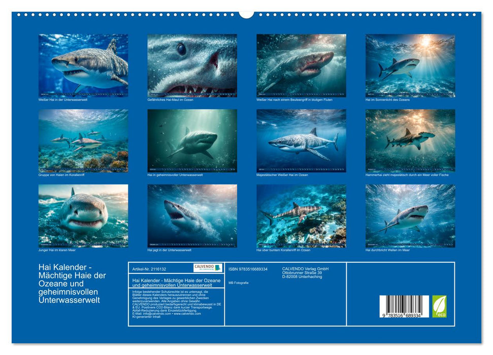 Hai Kalender - Mächtige Haie der Ozeane und geheimnisvollen Unterwasserwelt (CALVENDO Premium Wandkalender 2026)