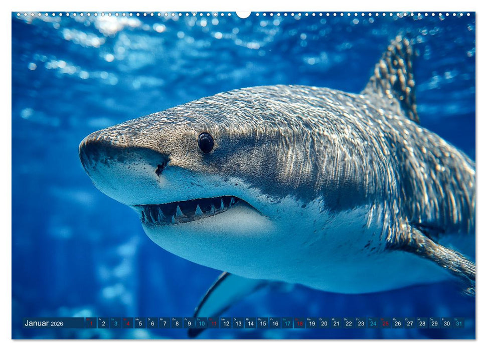 Hai Kalender - Mächtige Haie der Ozeane und geheimnisvollen Unterwasserwelt (CALVENDO Premium Wandkalender 2026)