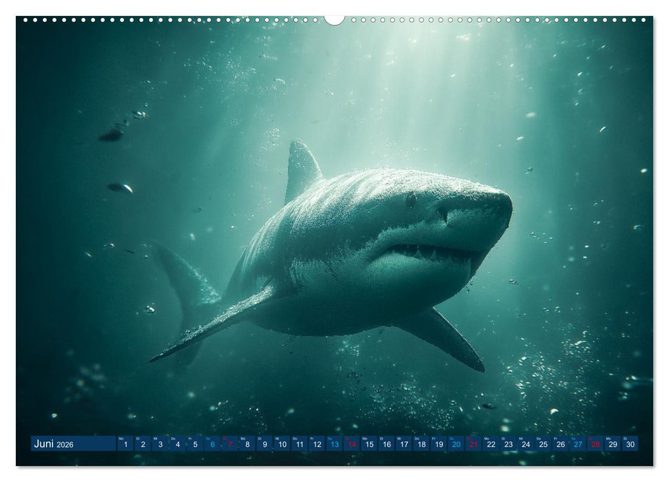 Hai Kalender - Mächtige Haie der Ozeane und geheimnisvollen Unterwasserwelt (CALVENDO Premium Wandkalender 2026)