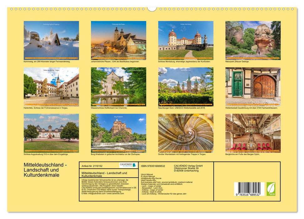 Mitteldeutschland - Landschaft und Kulturdenkmale (CALVENDO Premium Wandkalender 2026)