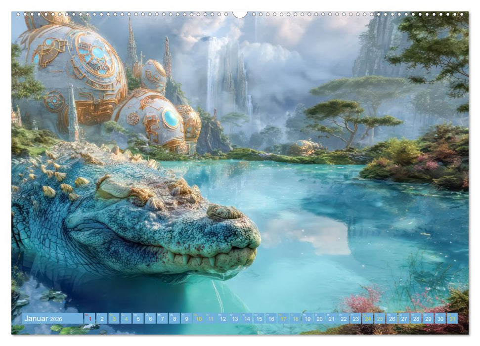 Fantasiekreaturen am Wasser - Biomorphe Landschaften (CALVENDO Wandkalender 2026)