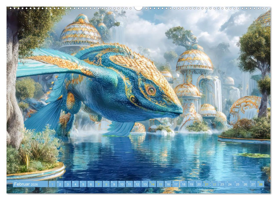 Fantasiekreaturen am Wasser - Biomorphe Landschaften (CALVENDO Premium Wandkalender 2026)