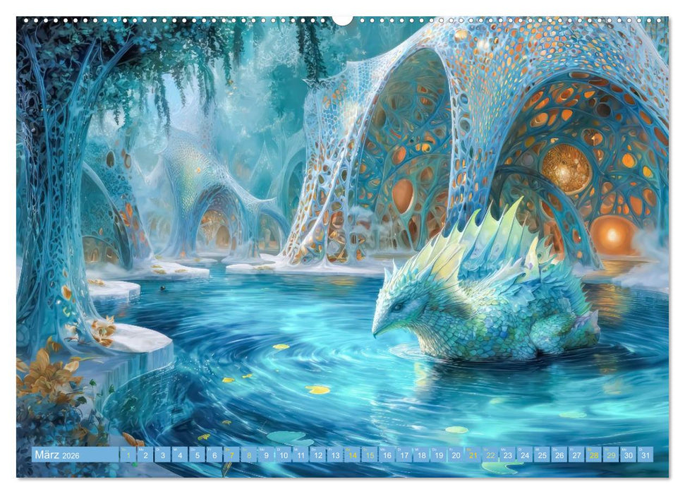 Fantasiekreaturen am Wasser - Biomorphe Landschaften (CALVENDO Premium Wandkalender 2026)
