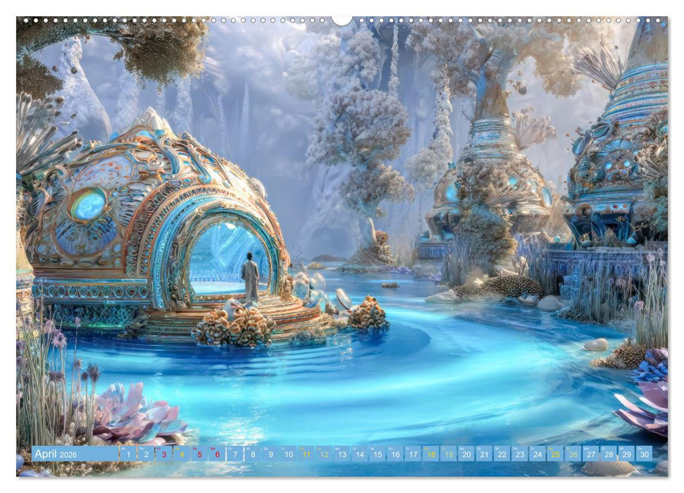 Fantasiekreaturen am Wasser - Biomorphe Landschaften (CALVENDO Premium Wandkalender 2026)