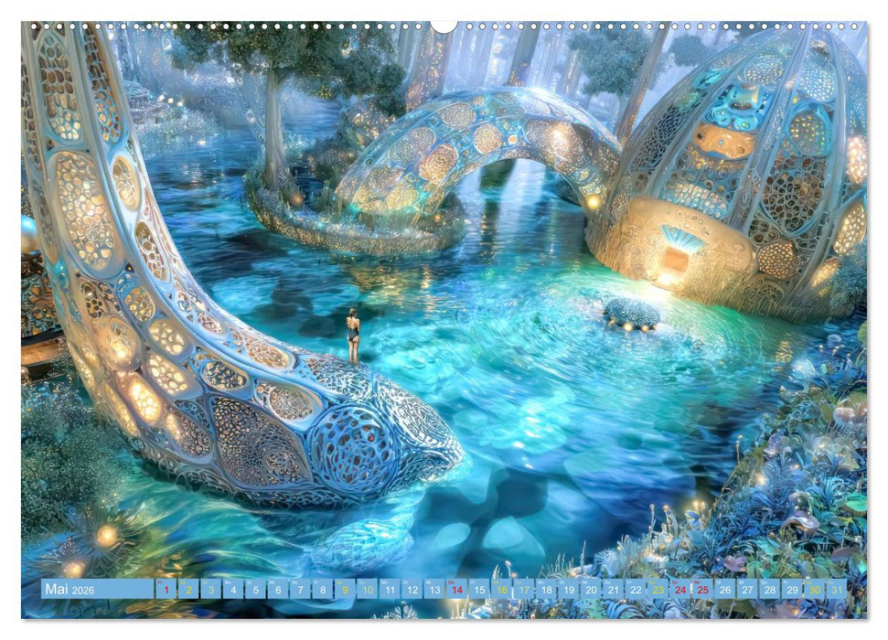 Fantasiekreaturen am Wasser - Biomorphe Landschaften (CALVENDO Premium Wandkalender 2026)