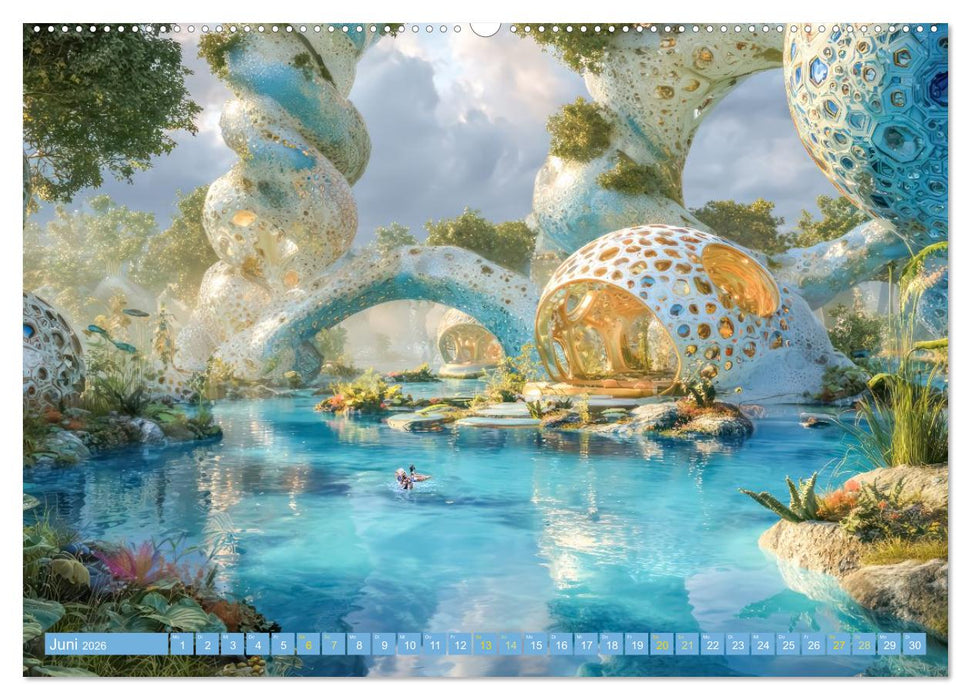 Fantasiekreaturen am Wasser - Biomorphe Landschaften (CALVENDO Premium Wandkalender 2026)