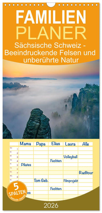 Sächsische Schweiz - Beeindruckende Felsen und unberührte Natur (CALVENDO Familienplaner 2026)