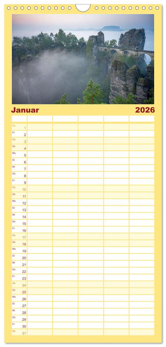 Sächsische Schweiz - Beeindruckende Felsen und unberührte Natur (CALVENDO Familienplaner 2026)